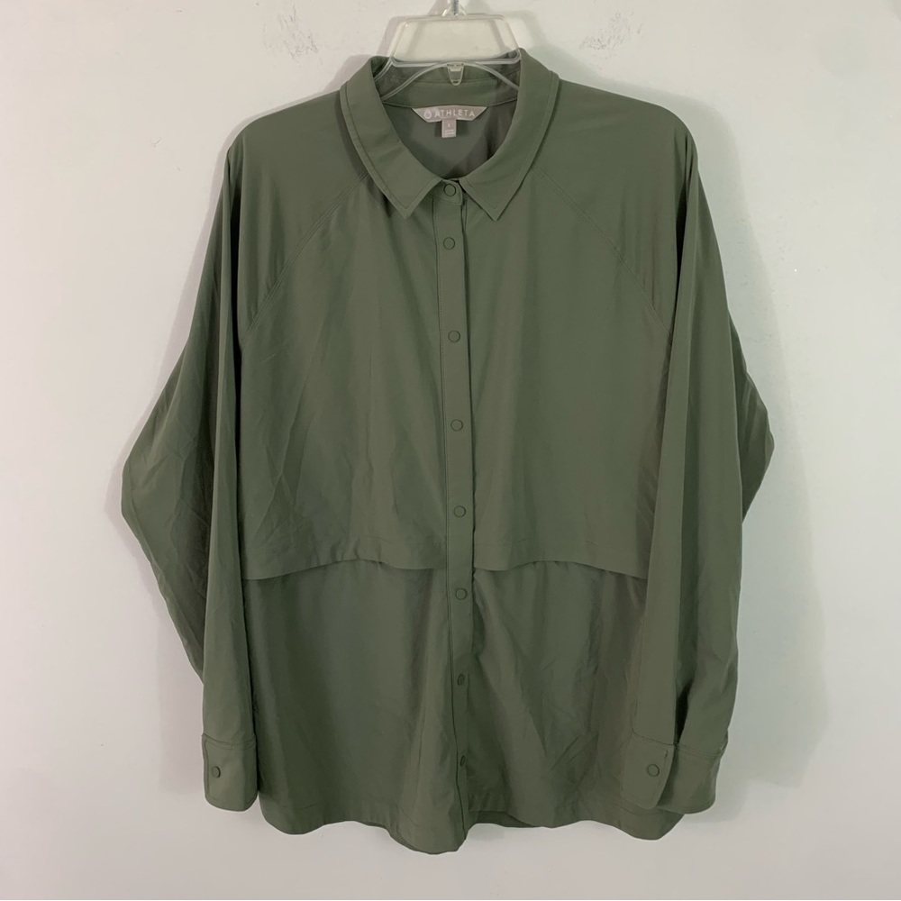 Athleta Northstar Shirt Olive Green Lightweight Stretch Tunic Top Large